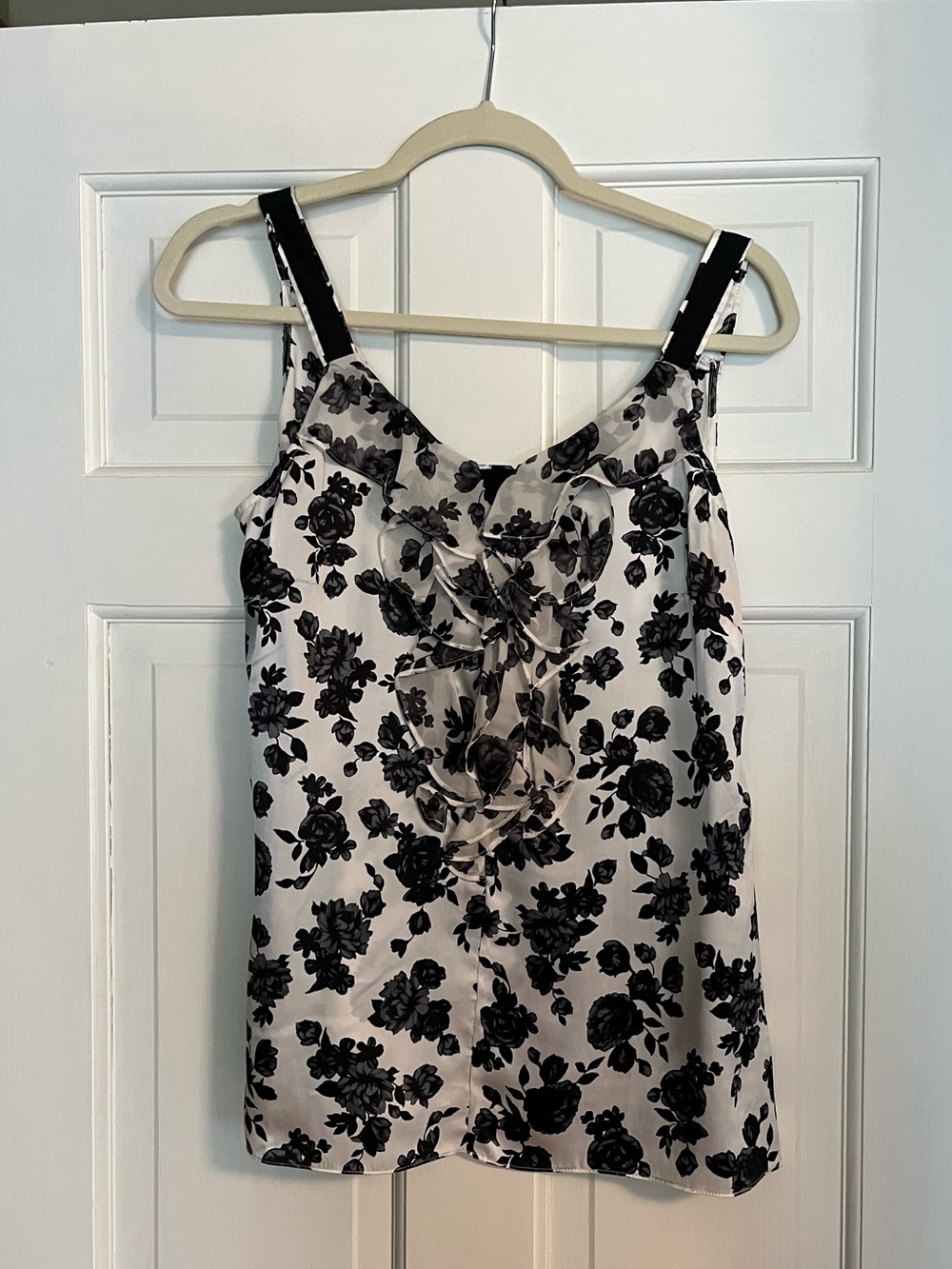White House Black Market Black and White Floral Silk Camisole
